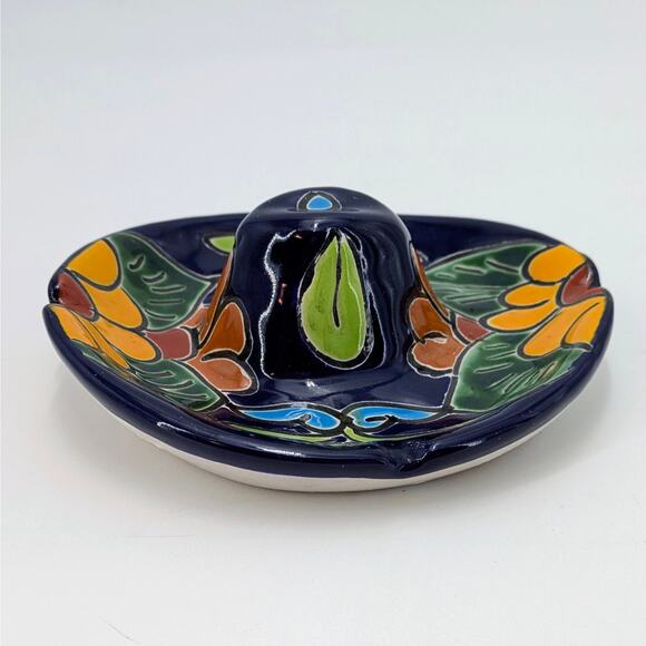 Mexican Sombrero Ashtray Ceramic Hand-Painted Folk Art Talavera Style Hat - Picture 4 of 9
